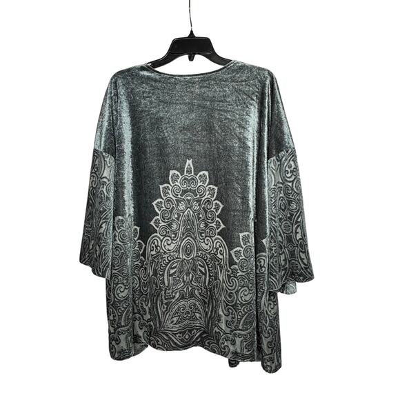 Valerie Stevens Slate Crushed Velvet Burnout Open Front Kimono Size Large New - Picture 2 of 11